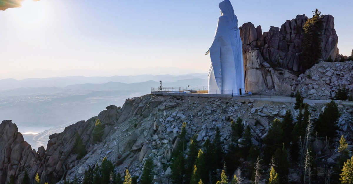 mount madonna lady in white dress The Lady of the Rockies