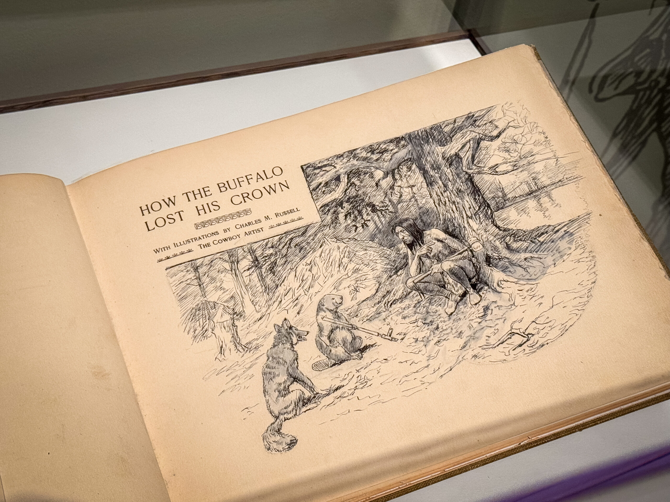 Photo by Sarah Bolt, Tempest Technologies. Charlie M. Russell sketch on display at the Montana Heritage Center from the Montana Historical Society Archives and Library.