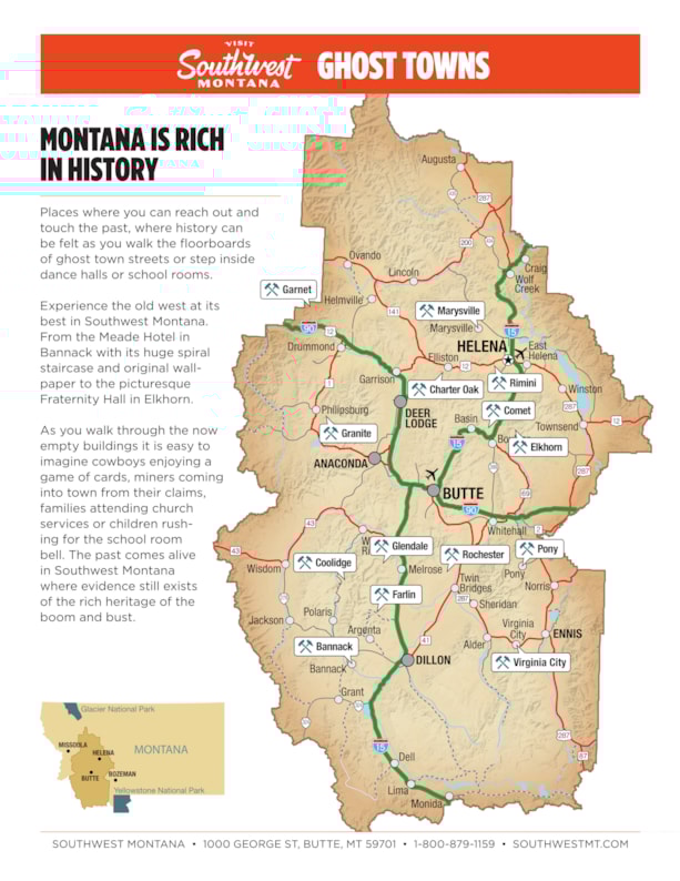Southwest Montana Ghost Towns Map