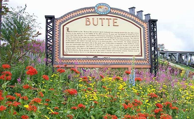 Old Lexington Stamp Mill and Gardens: flowers with sign